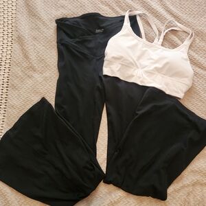 FableticsBlack Flare Leggings and White Sports Bra Set
